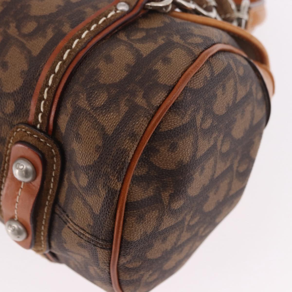 Christian Dior Trotter Canvas Romantic Chain Bag PVC Brown Silver Auth 189056