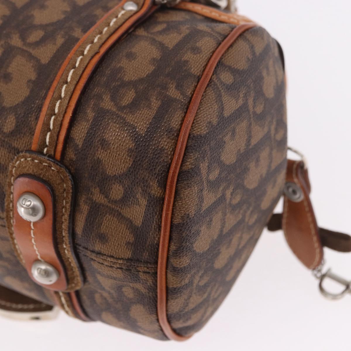 Christian Dior Trotter Canvas Romantic Chain Bag PVC Brown Silver Auth 189056