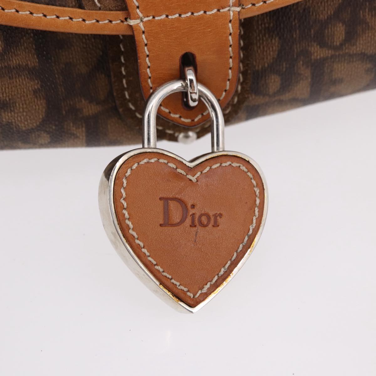 Christian Dior Trotter Canvas Romantic Chain Bag PVC Brown Silver Auth 189056