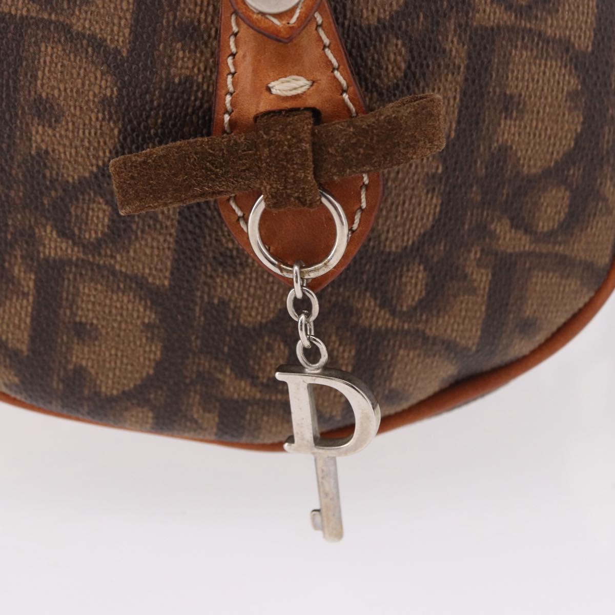 Christian Dior Trotter Canvas Romantic Chain Bag PVC Brown Silver Auth 189056