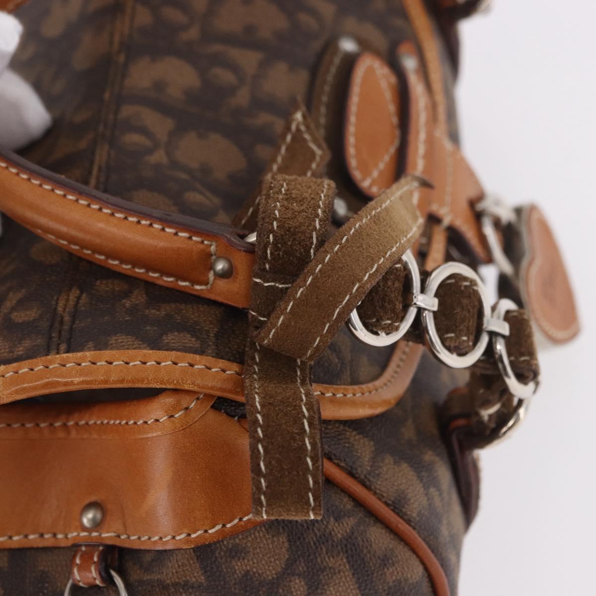 Christian Dior Trotter Canvas Romantic Chain Bag PVC Brown Silver Auth 189056
