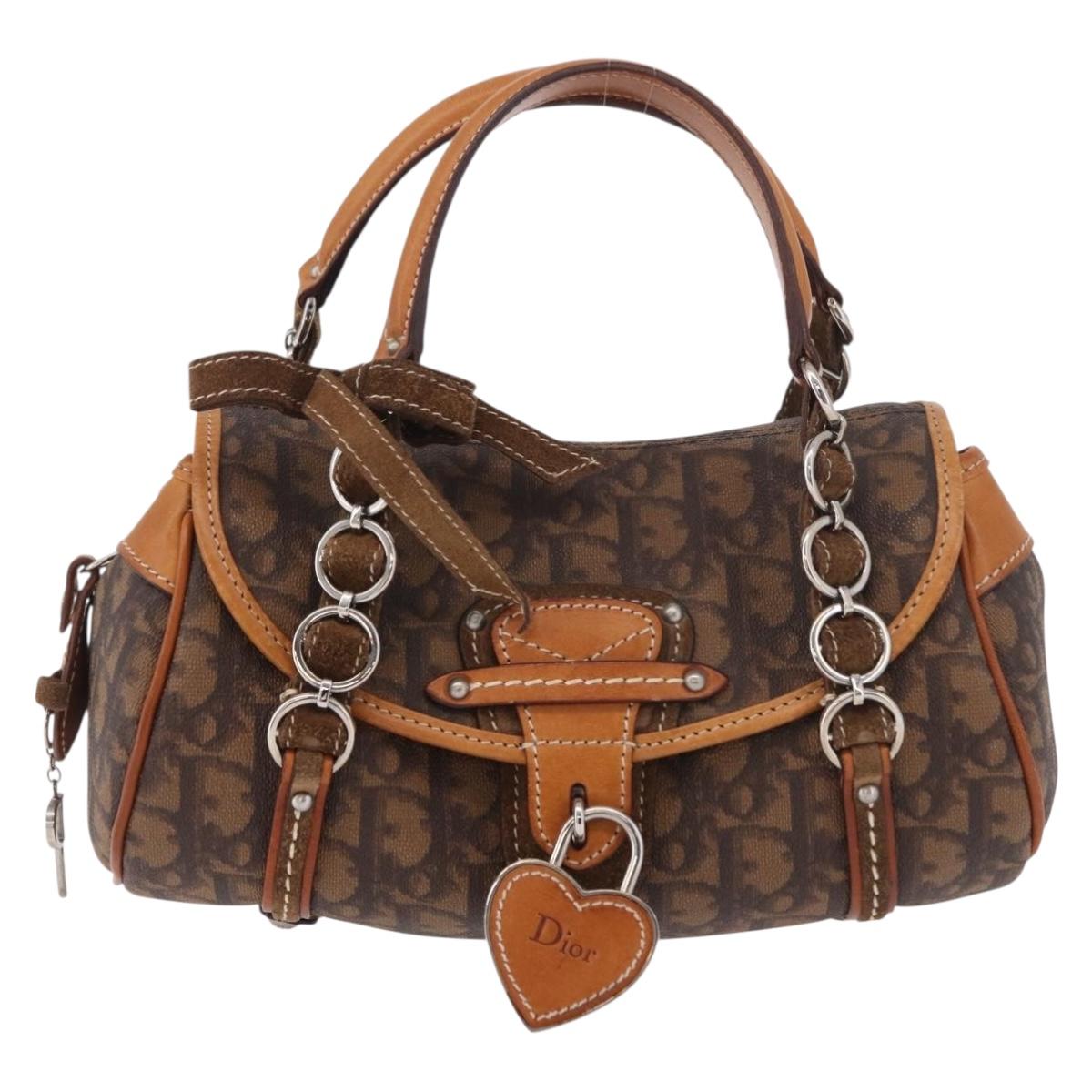 Christian Dior Trotter Canvas Romantic Chain Bag PVC Brown Silver Auth 189056