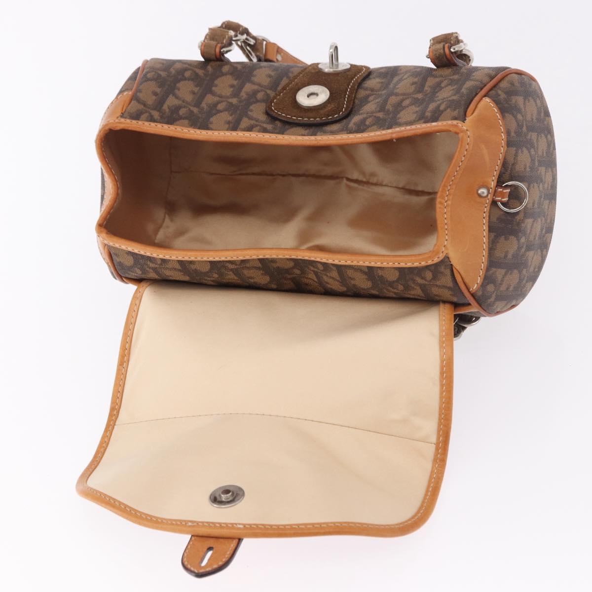 Christian Dior Trotter Canvas Romantic Chain Bag PVC Brown Silver Auth 189056