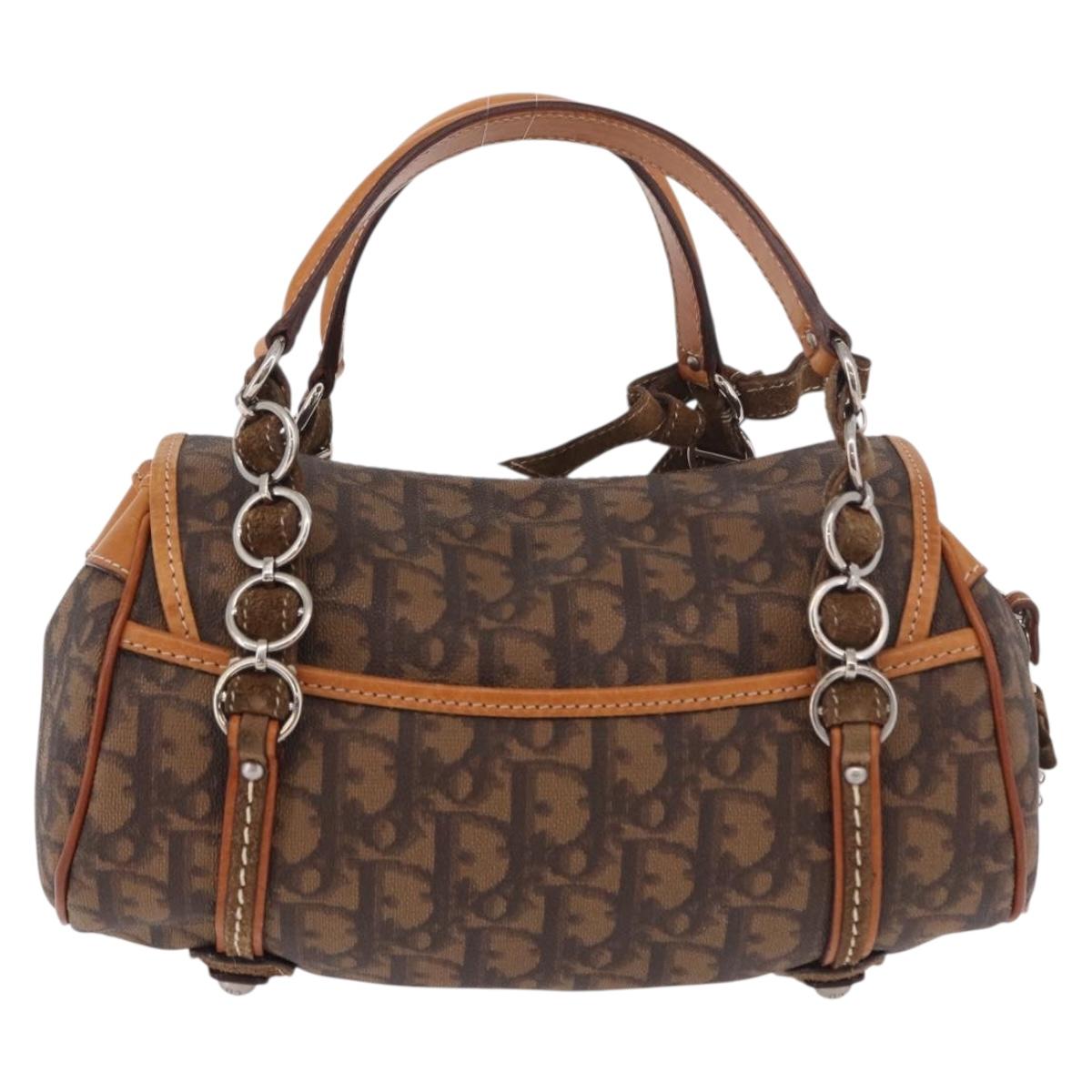 Christian Dior Trotter Canvas Romantic Chain Bag PVC Brown Silver Auth 189056