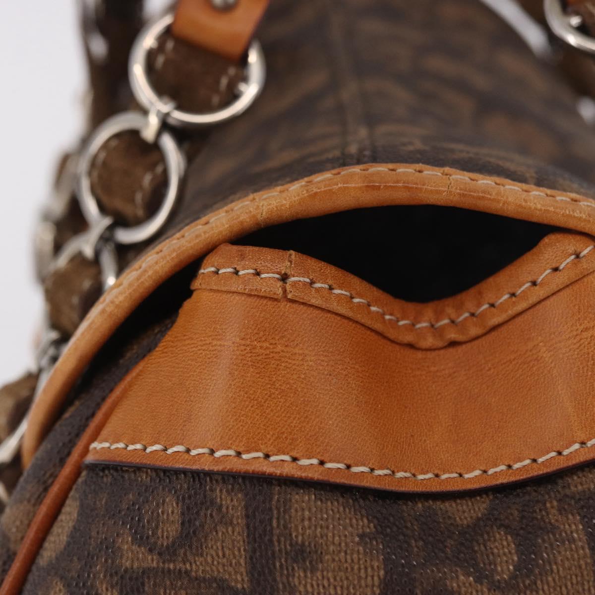 Christian Dior Trotter Canvas Romantic Chain Bag PVC Brown Silver Auth 189056