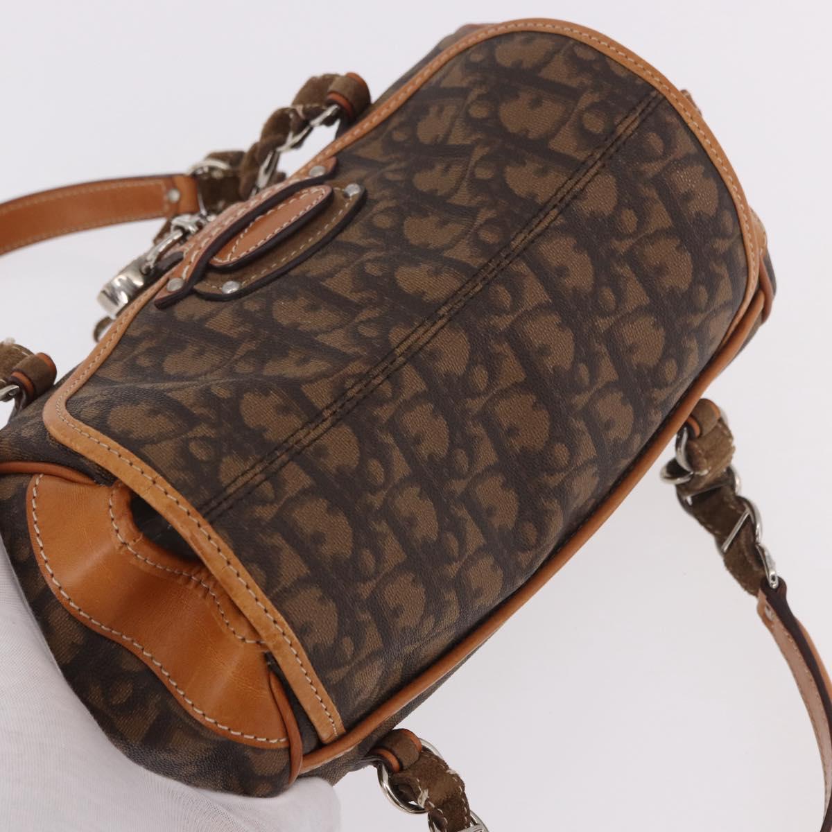 Christian Dior Trotter Canvas Romantic Chain Bag PVC Brown Silver Auth 189056