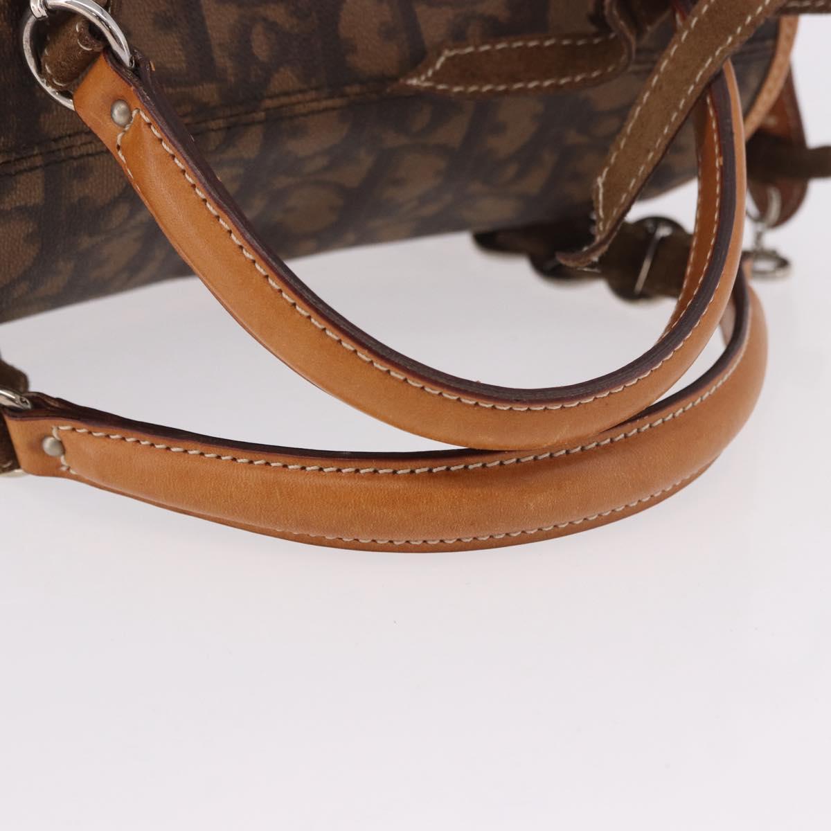 Christian Dior Trotter Canvas Romantic Chain Bag PVC Brown Silver Auth 189056