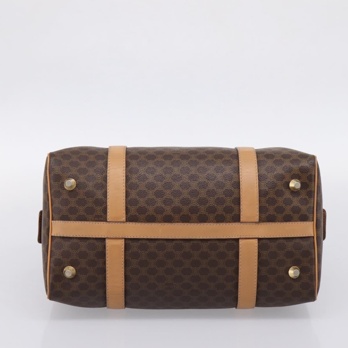 CELINE Macadam Canvas Boston Bag PVC Leather 2way Brown Gold Auth 189058