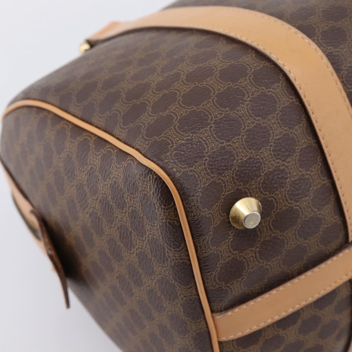 CELINE Macadam Canvas Boston Bag PVC Leather 2way Brown Gold Auth 189058