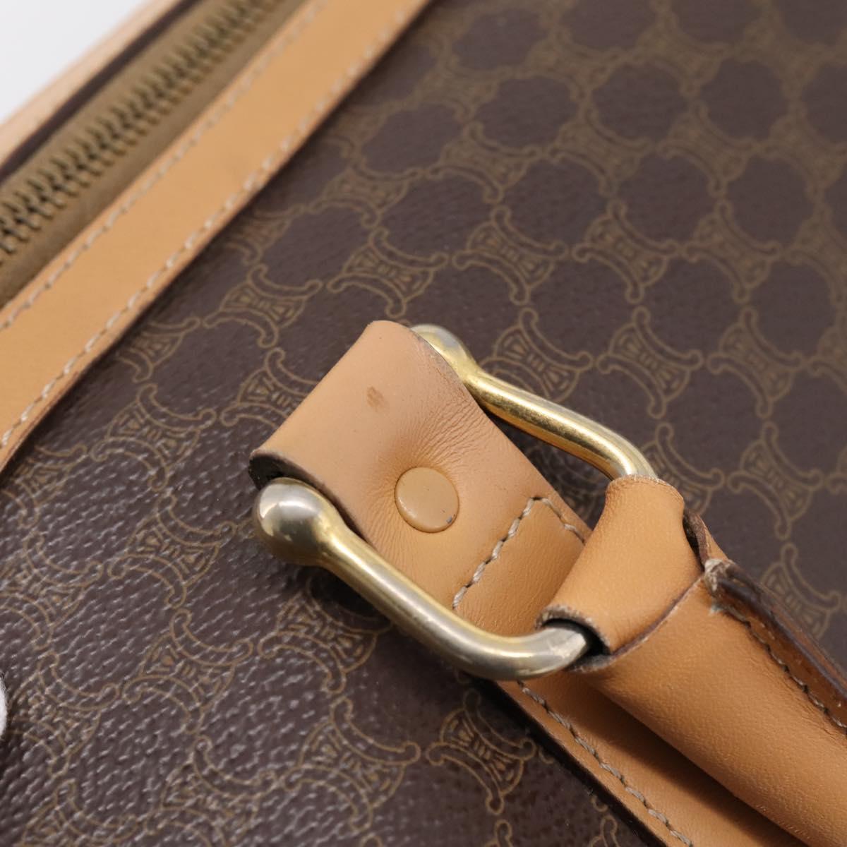 CELINE Macadam Canvas Boston Bag PVC Leather 2way Brown Gold Auth 189058