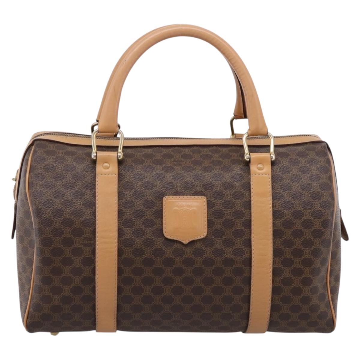 CELINE Macadam Canvas Boston Bag PVC Leather 2way Brown Gold Auth 189058