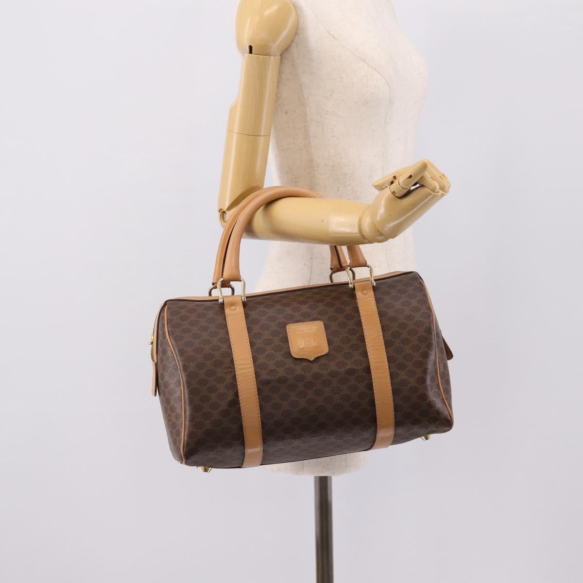 CELINE Macadam Canvas Boston Bag PVC Leather 2way Brown Gold Auth 189058