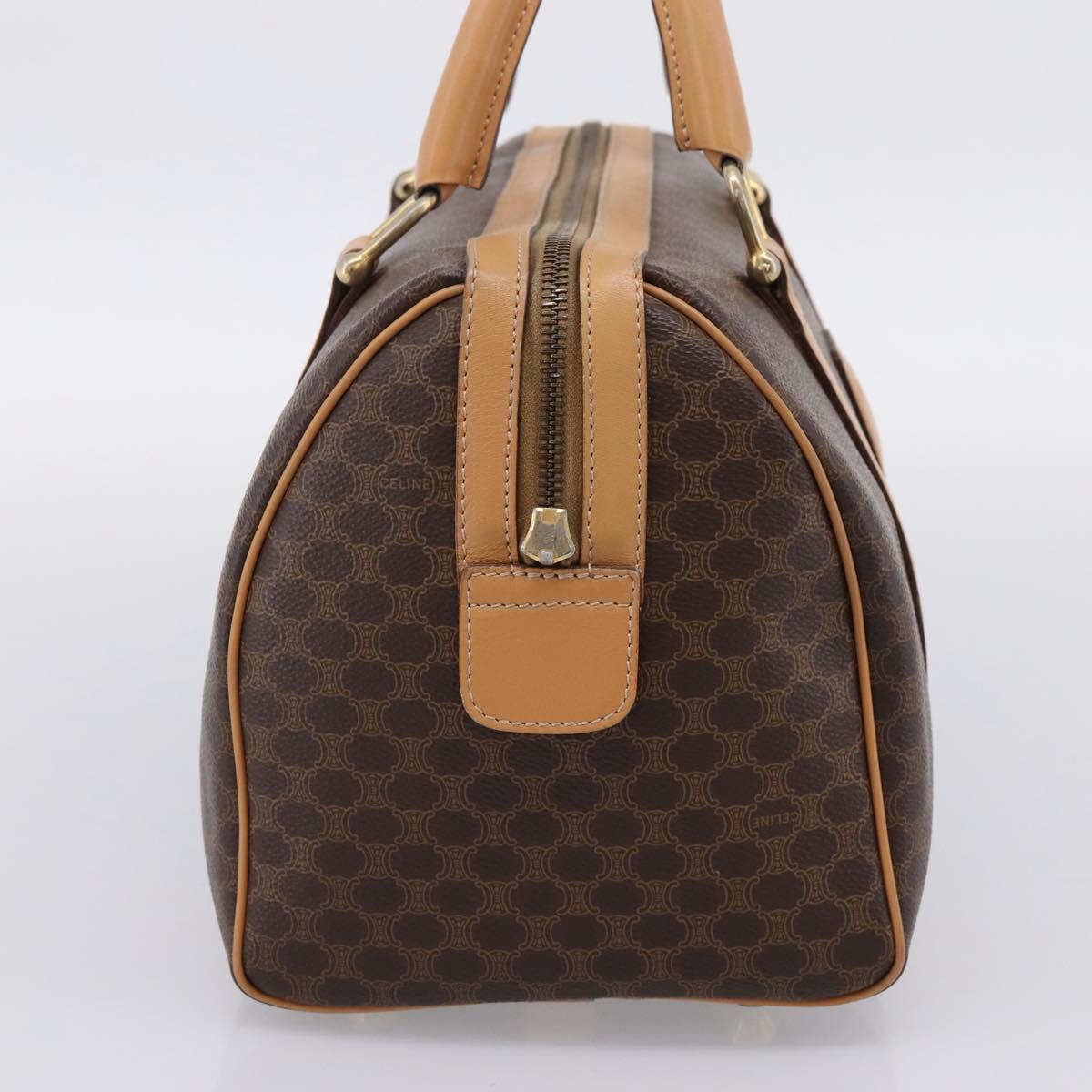 CELINE Macadam Canvas Boston Bag PVC Leather 2way Brown Gold Auth 189058