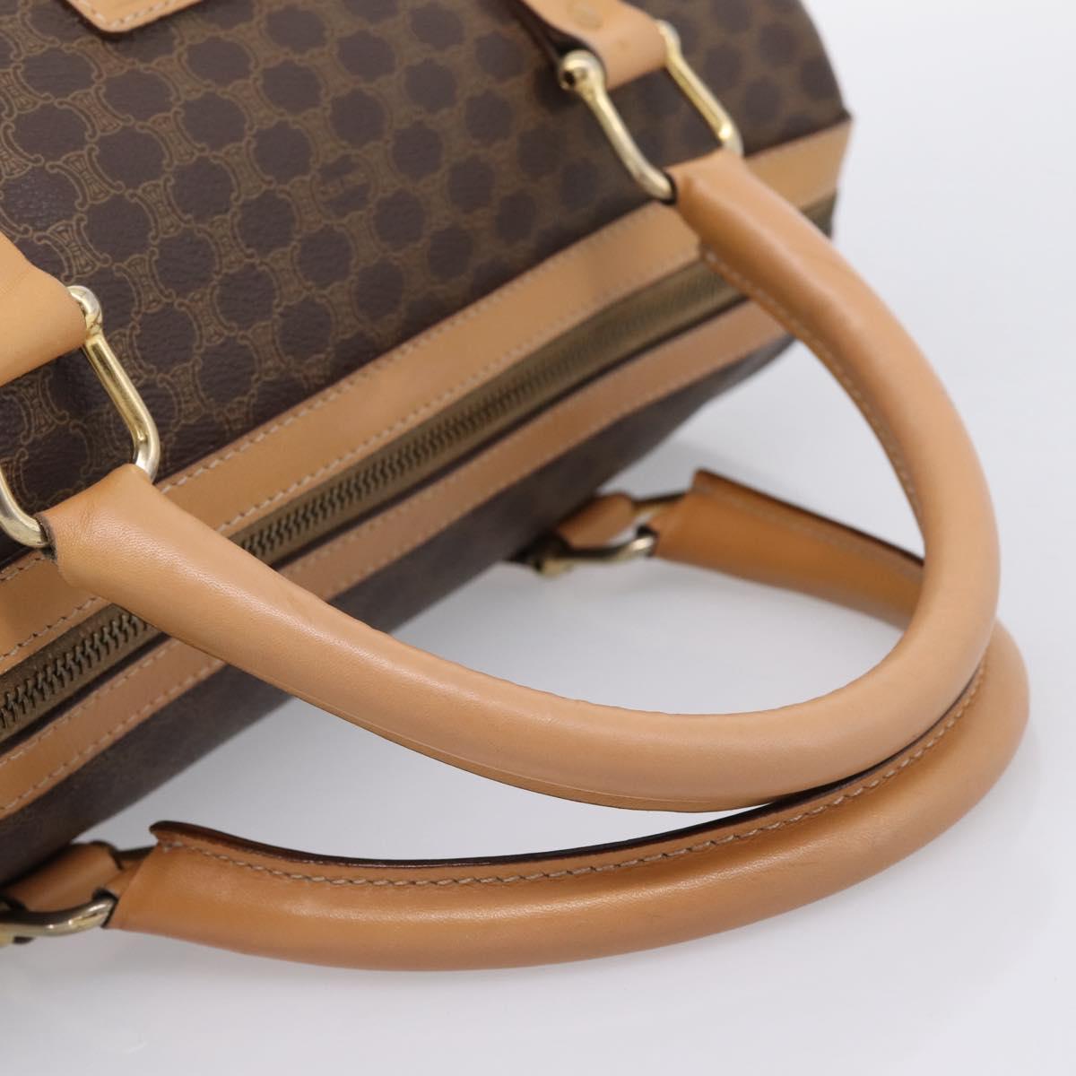 CELINE Macadam Canvas Boston Bag PVC Leather 2way Brown Gold Auth 189058