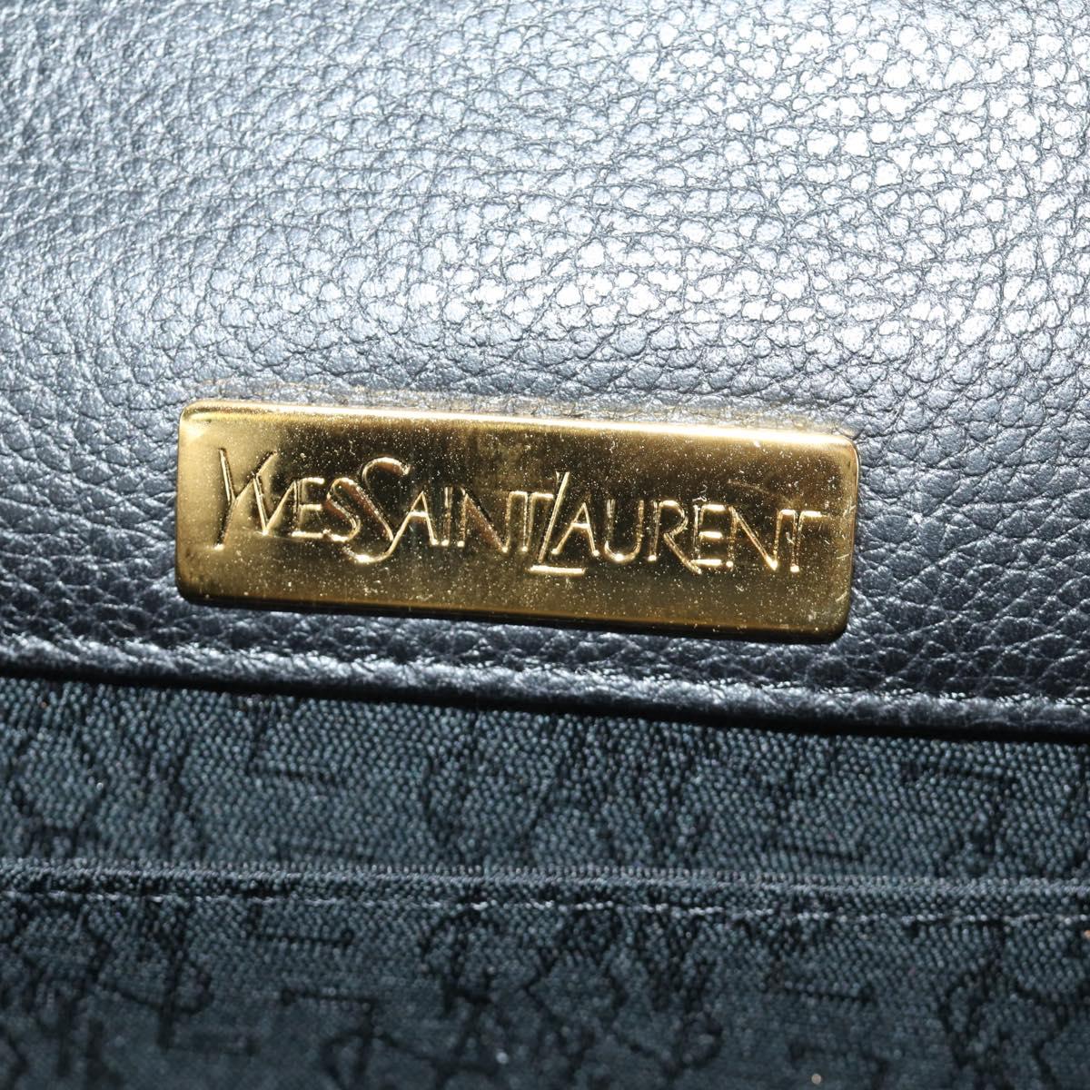 SAINT LAURENT Hand Bag Leather 2way Black Gold Auth 189059A