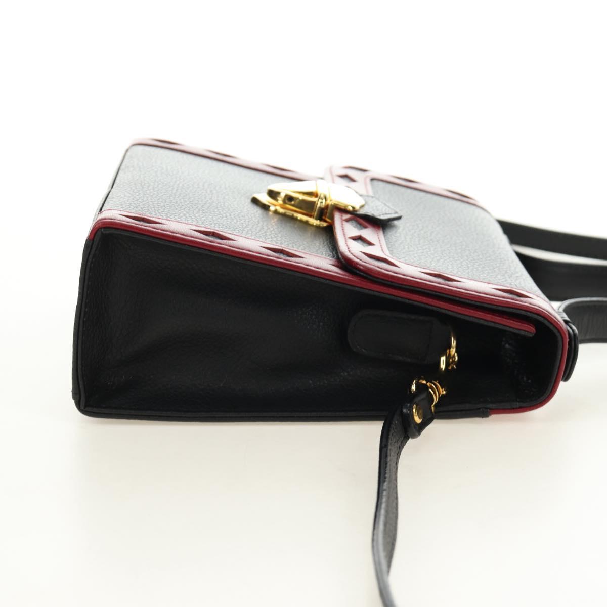 SAINT LAURENT Hand Bag Leather 2way Black Gold Auth 189059A