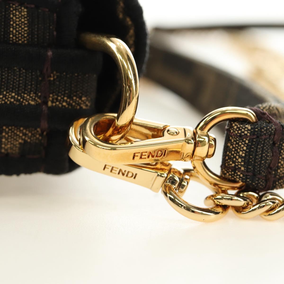 FENDI Chain Zucca Canvas Mamma Baguette Bag 2way Brown Black Auth 189061SV