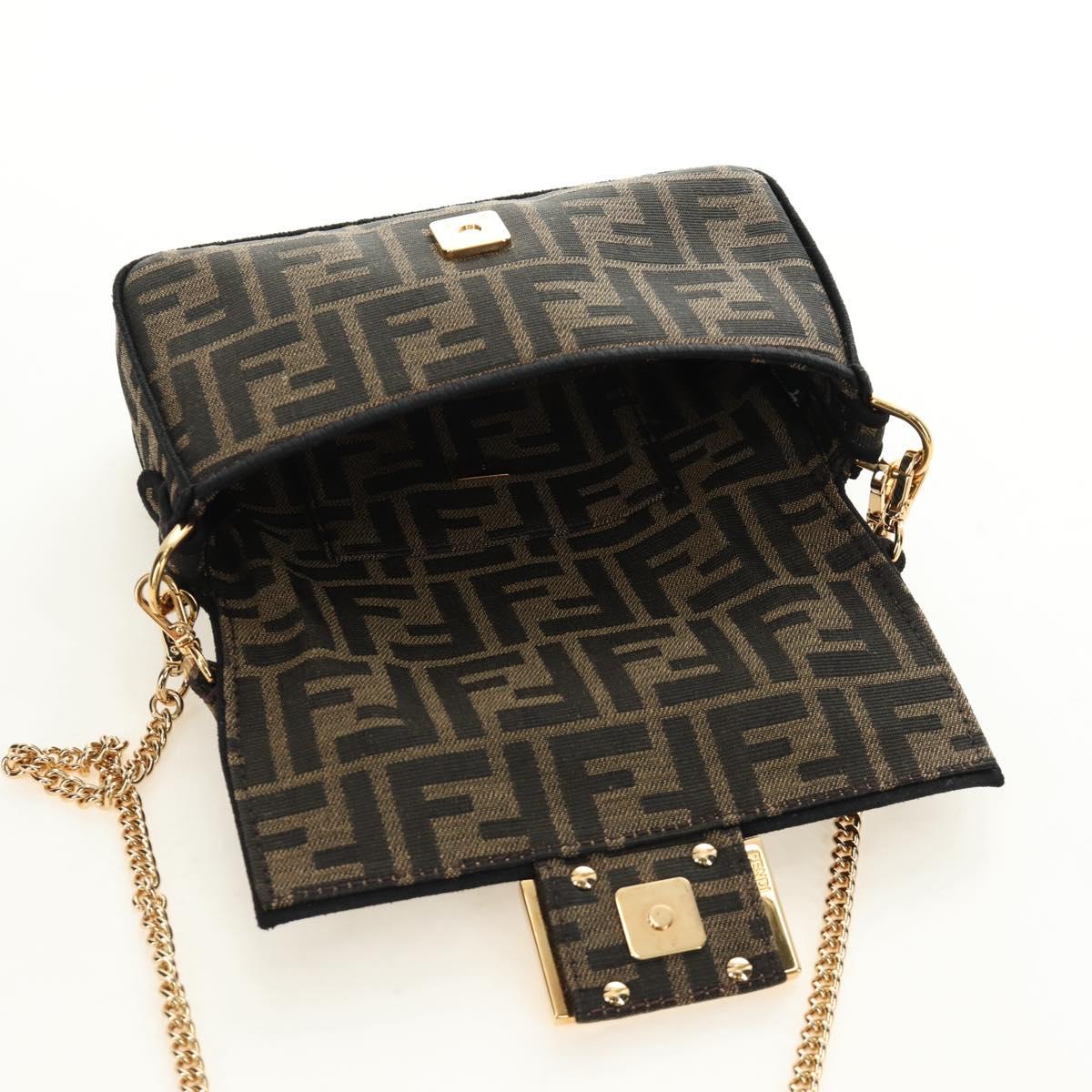 FENDI Chain Zucca Canvas Mamma Baguette Bag 2way Brown Black Auth 189061SV