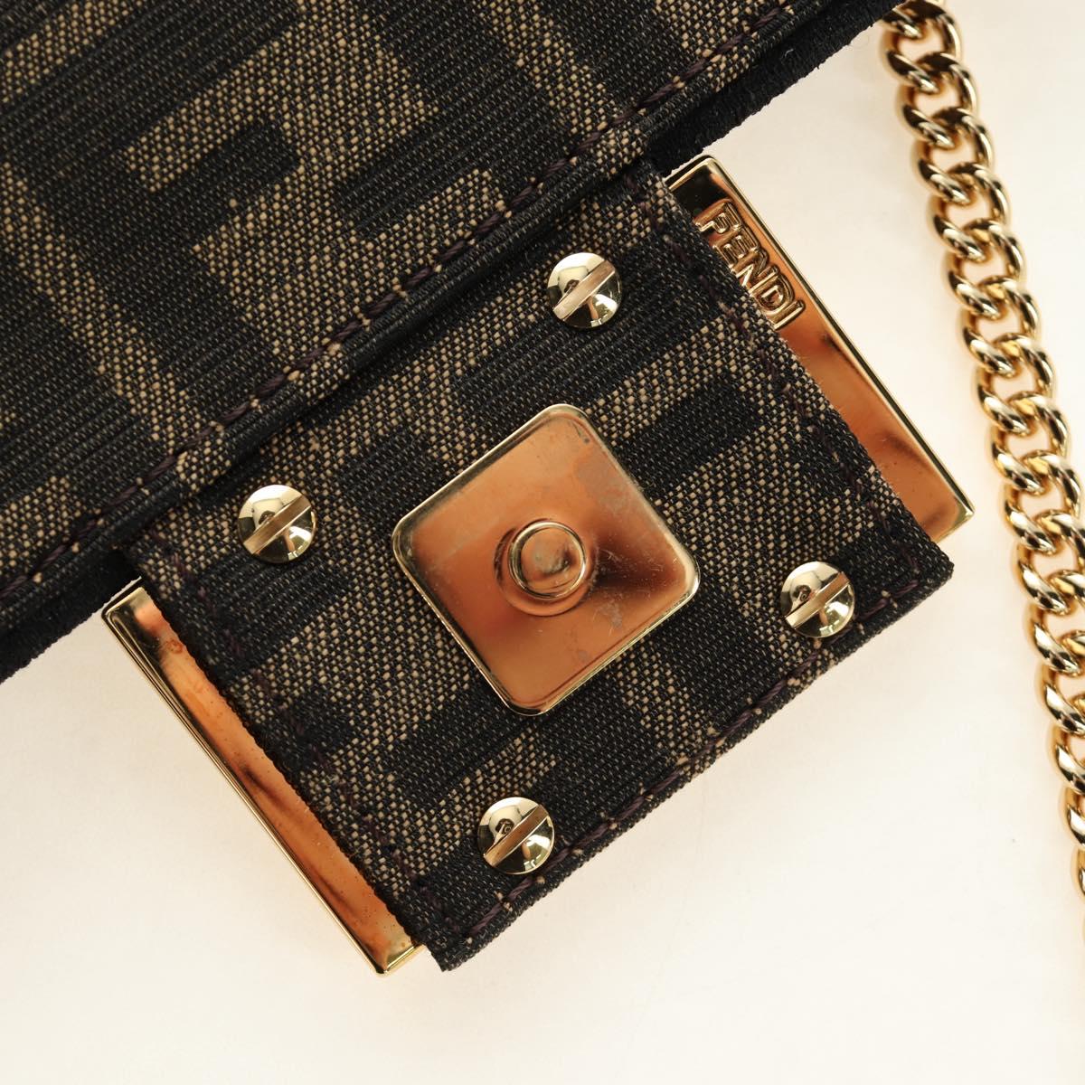 FENDI Chain Zucca Canvas Mamma Baguette Bag 2way Brown Black Auth 189061SV