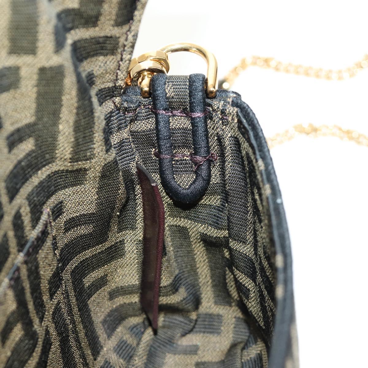 FENDI Chain Zucca Canvas Mamma Baguette Bag 2way Brown Black Auth 189061SV