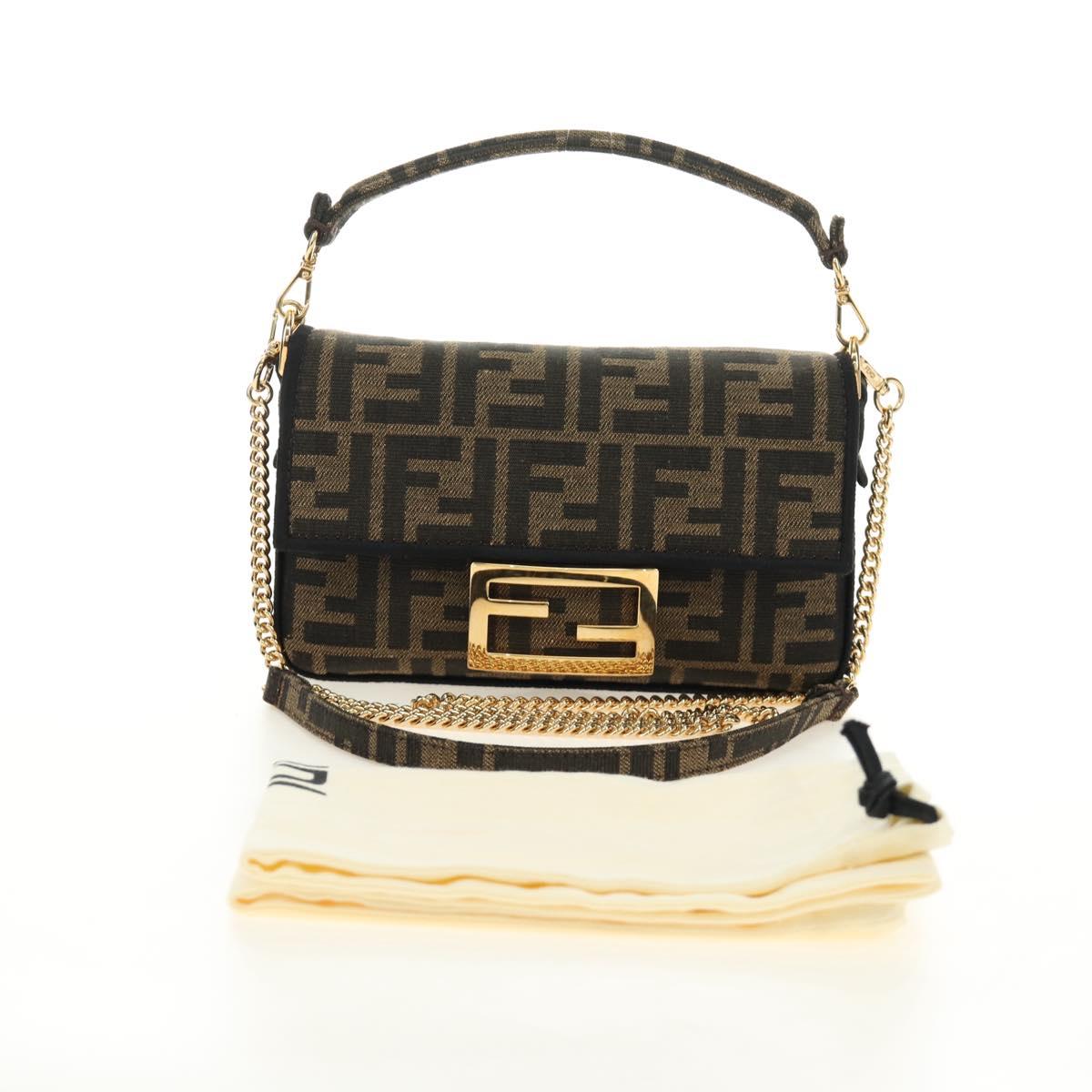 FENDI Chain Zucca Canvas Mamma Baguette Bag 2way Brown Black Auth 189061SV