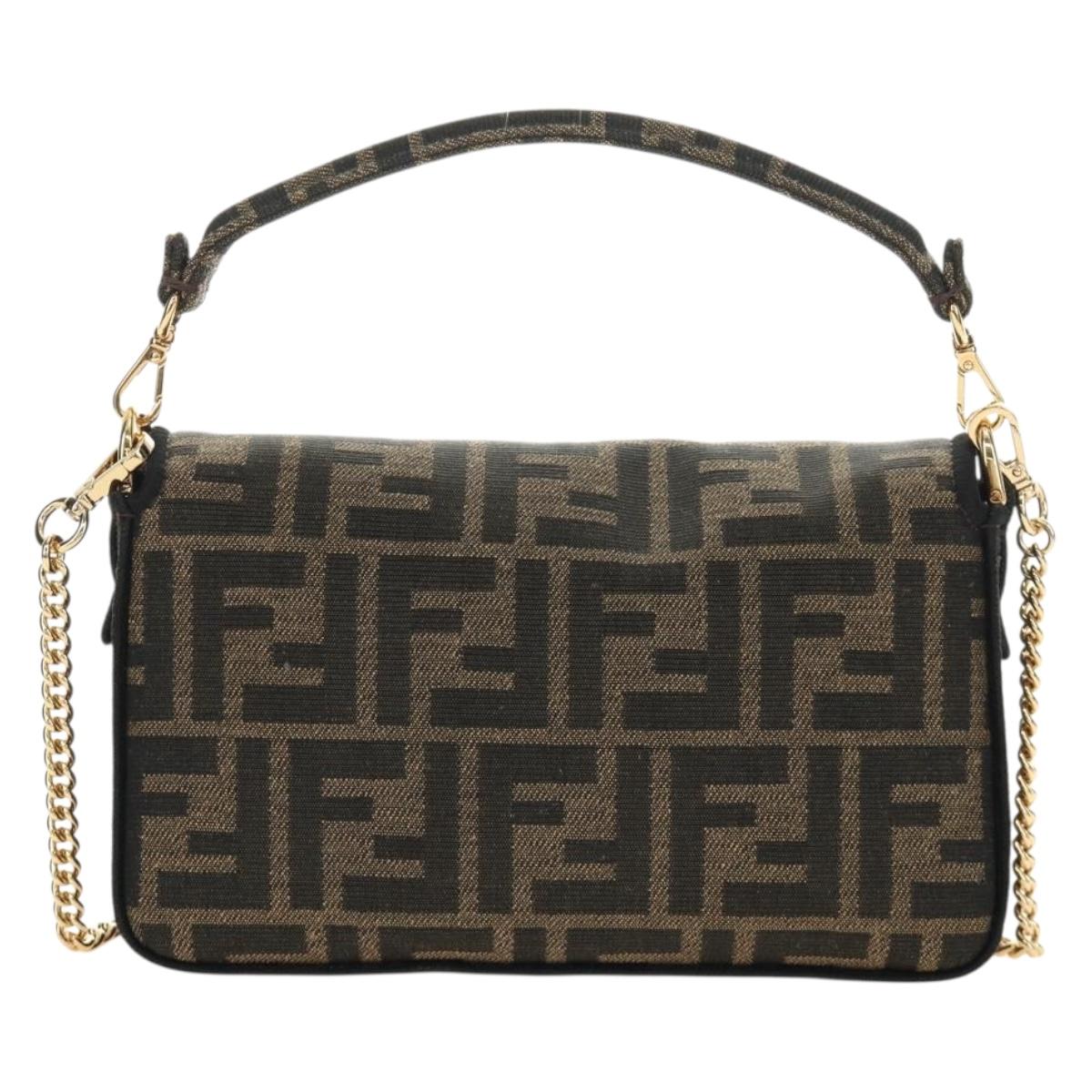 FENDI Chain Zucca Canvas Mamma Baguette Bag 2way Brown Black Auth 189061SV