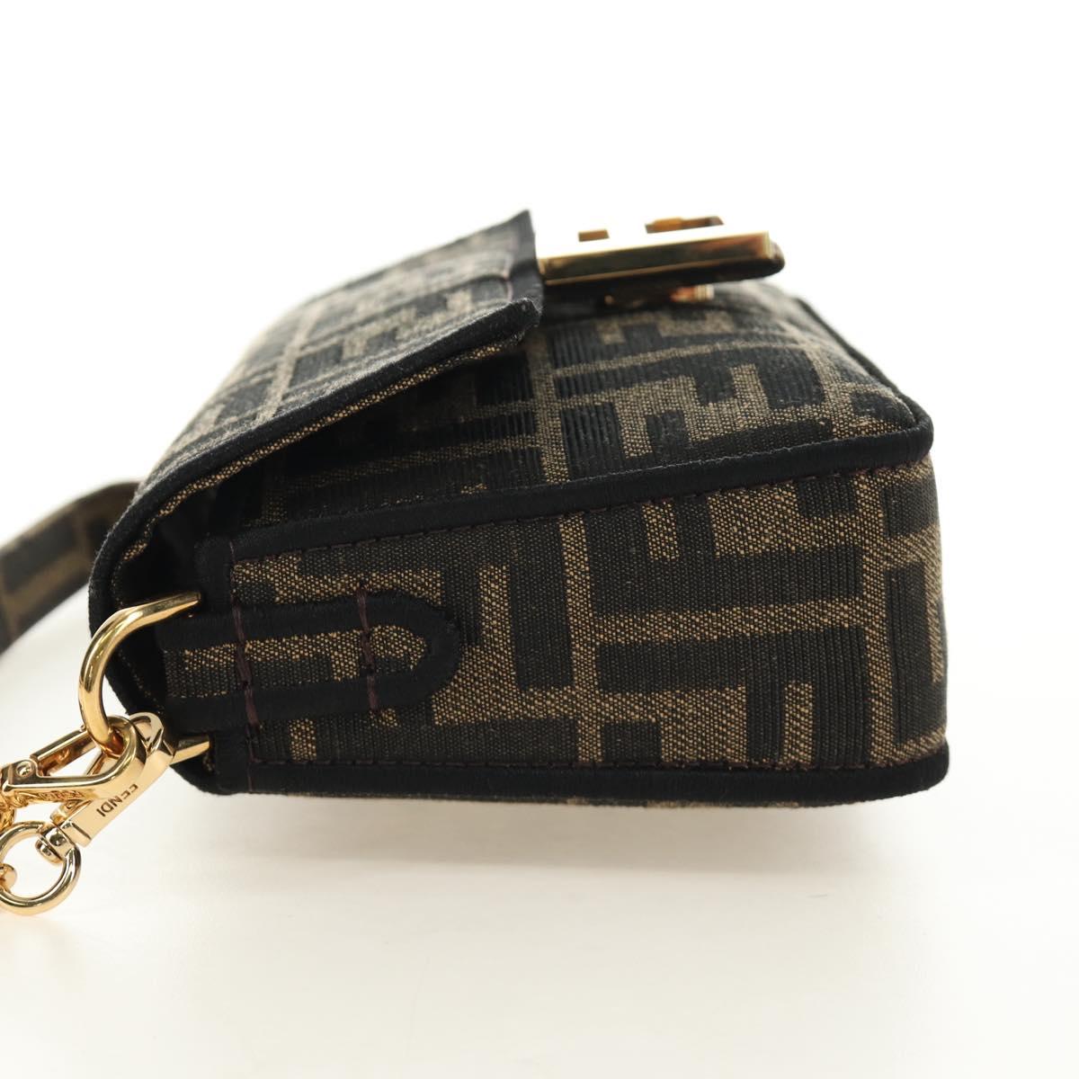 FENDI Chain Zucca Canvas Mamma Baguette Bag 2way Brown Black Auth 189061SV
