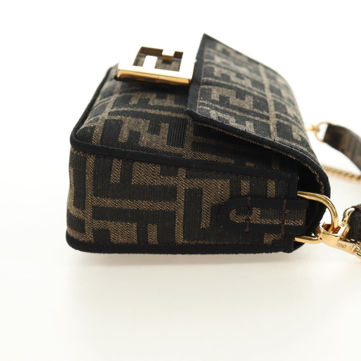FENDI Chain Zucca Canvas Mamma Baguette Bag 2way Brown Black Auth 189061SV