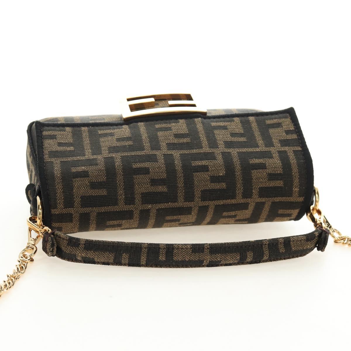 FENDI Chain Zucca Canvas Mamma Baguette Bag 2way Brown Black Auth 189061SV