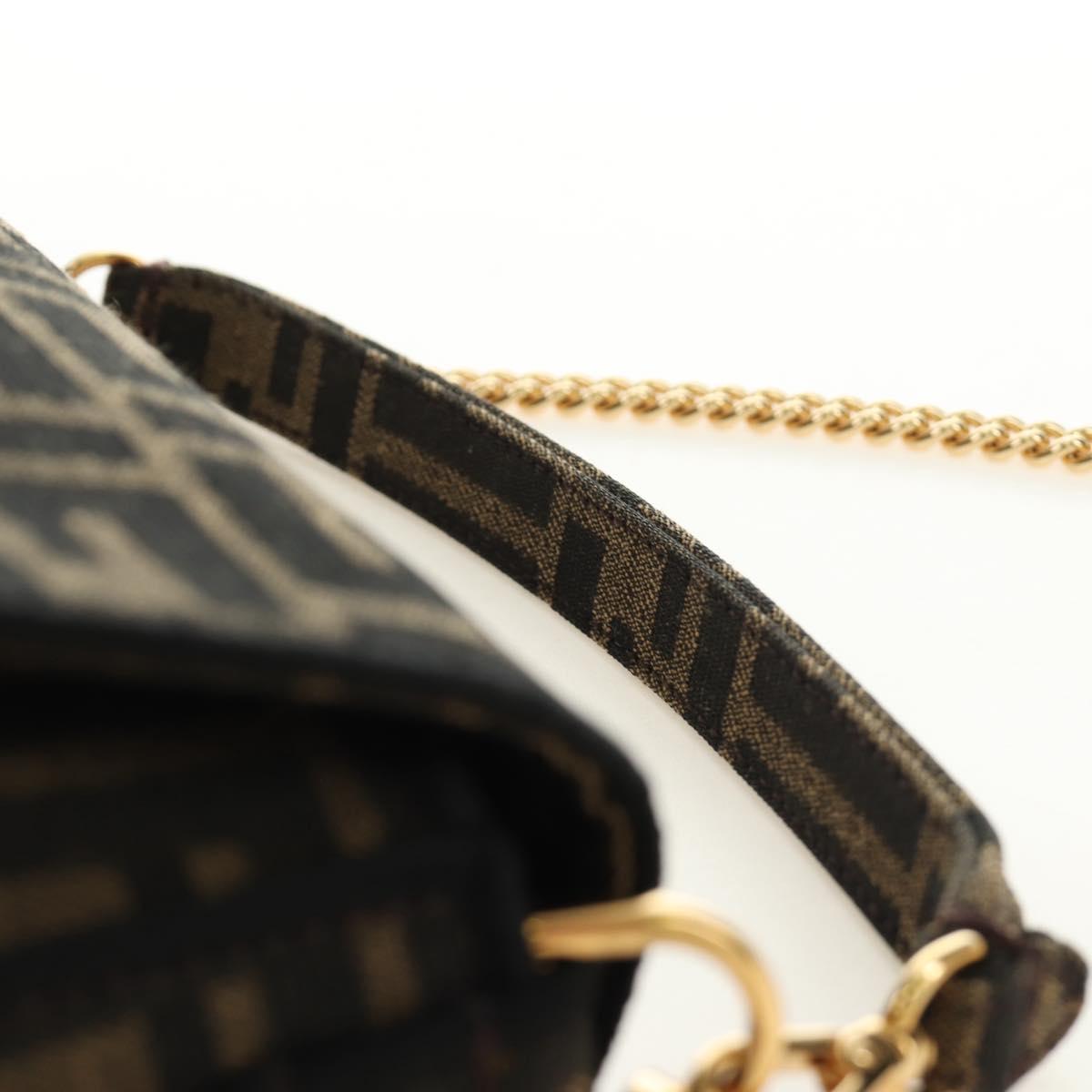 FENDI Chain Zucca Canvas Mamma Baguette Bag 2way Brown Black Auth 189061SV
