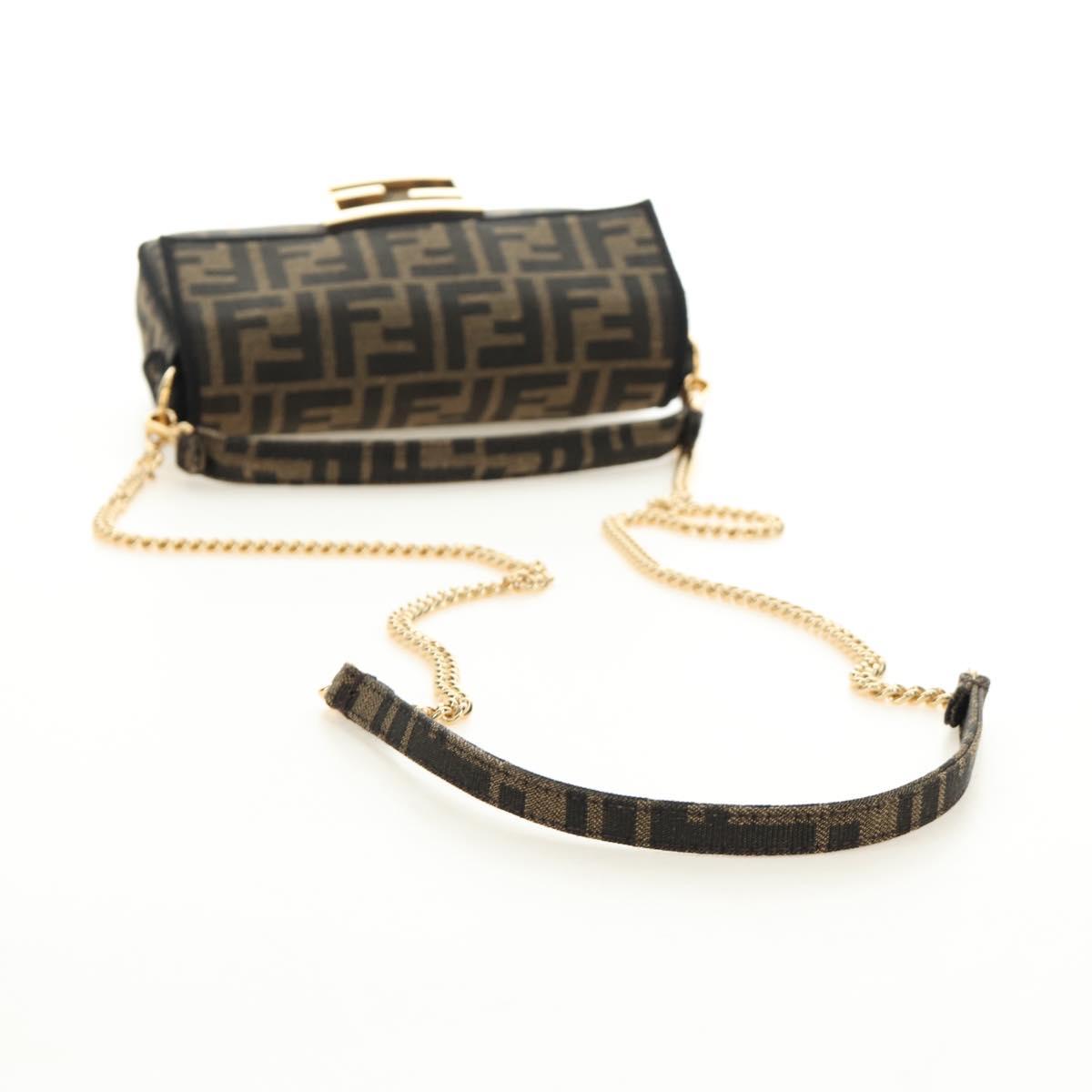 FENDI Chain Zucca Canvas Mamma Baguette Bag 2way Brown Black Auth 189061SV