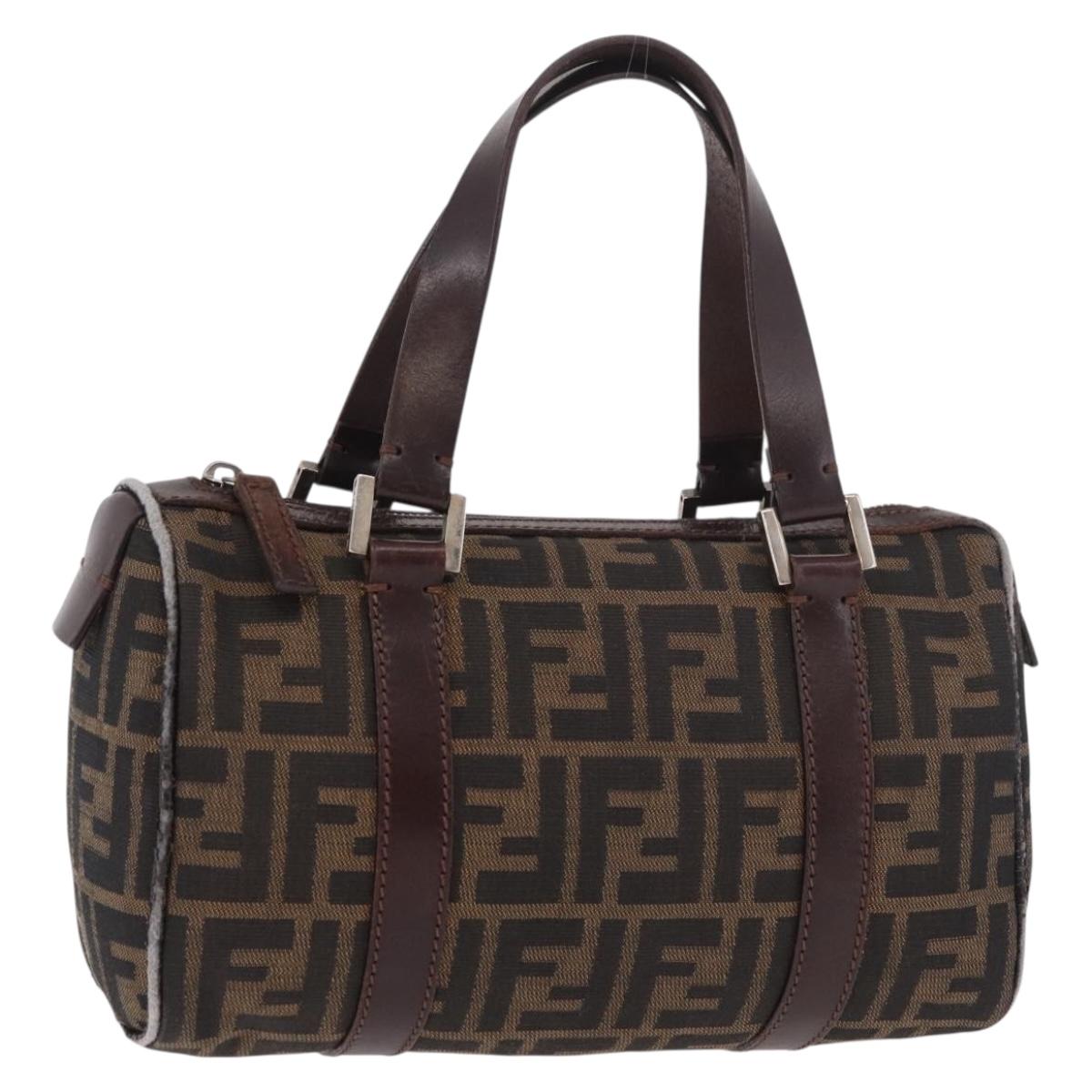 FENDI Zucca Canvas Hand Bag Black Brown Auth 189065