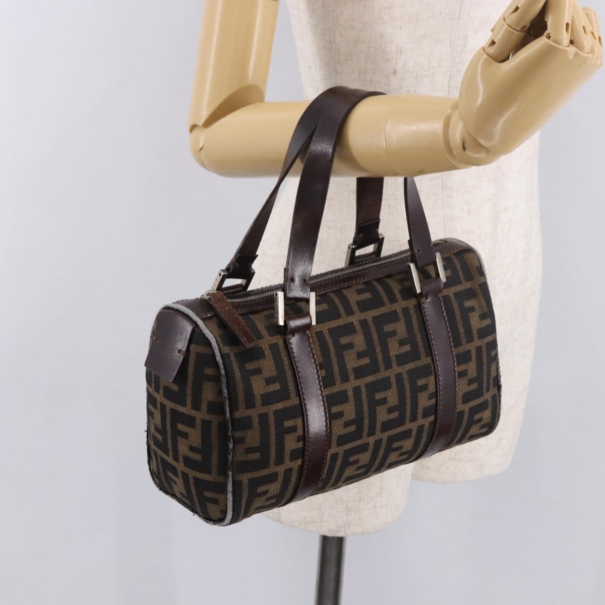 FENDI Zucca Canvas Hand Bag Black Brown Auth 189065