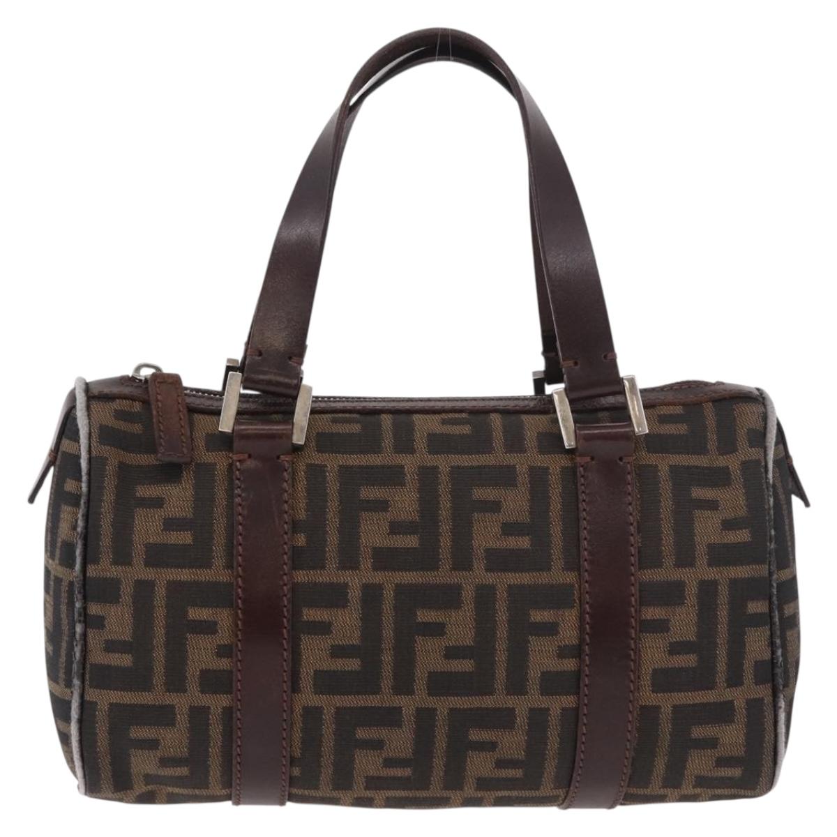 FENDI Zucca Canvas Hand Bag Black Brown Auth 189065