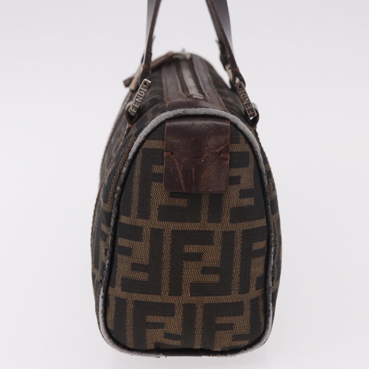FENDI Zucca Canvas Hand Bag Black Brown Auth 189065