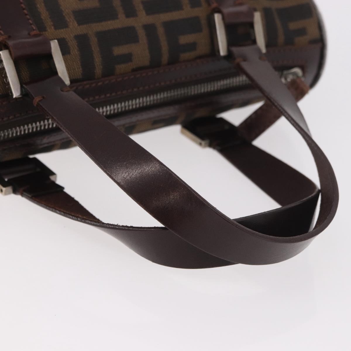 FENDI Zucca Canvas Hand Bag Black Brown Auth 189065