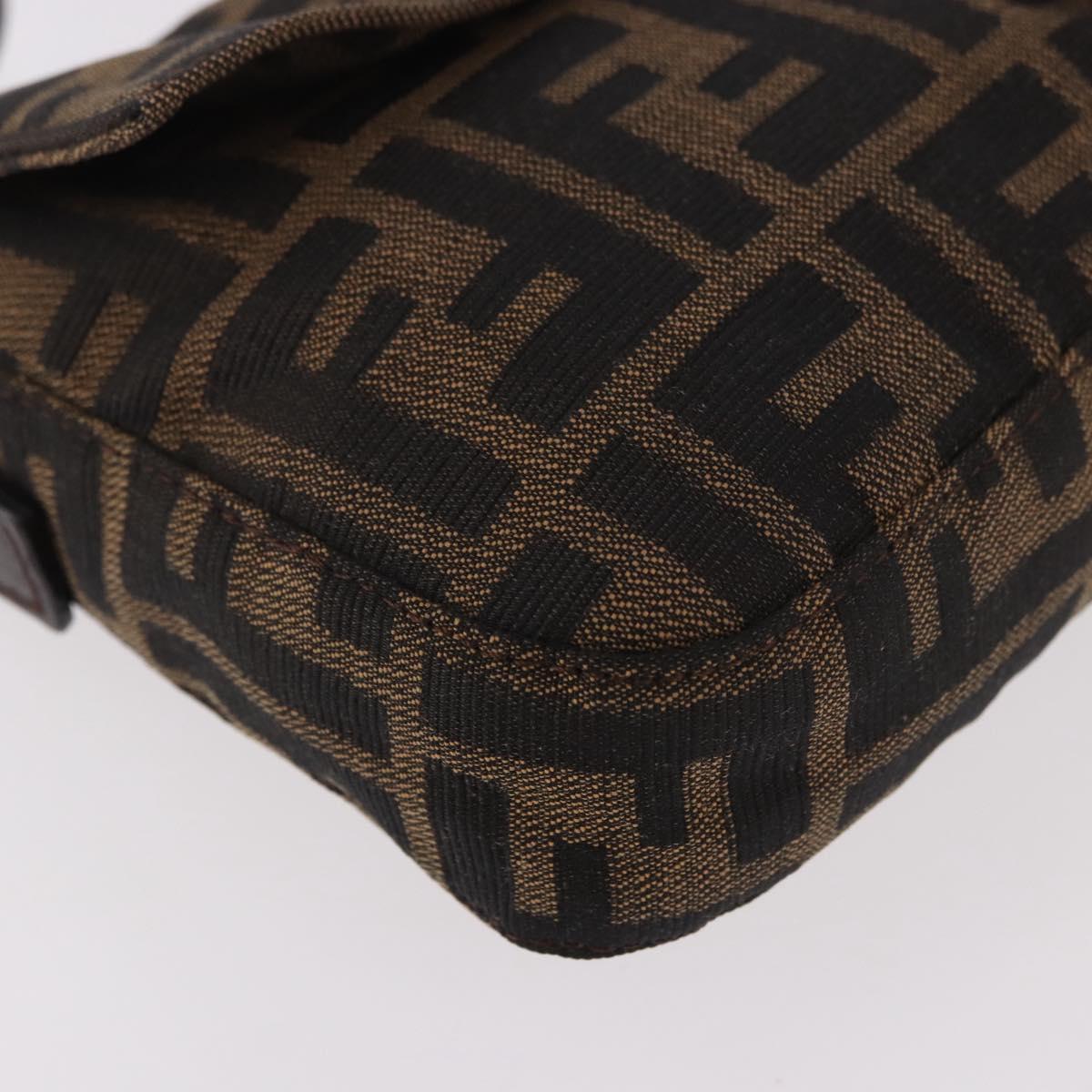 FENDI Zucca Canvas Mamma Baguette Shoulder Bag Black Brown Auth 189067V