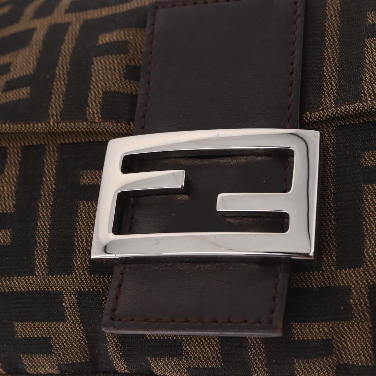 FENDI Zucca Canvas Mamma Baguette Shoulder Bag Black Brown Auth 189067V