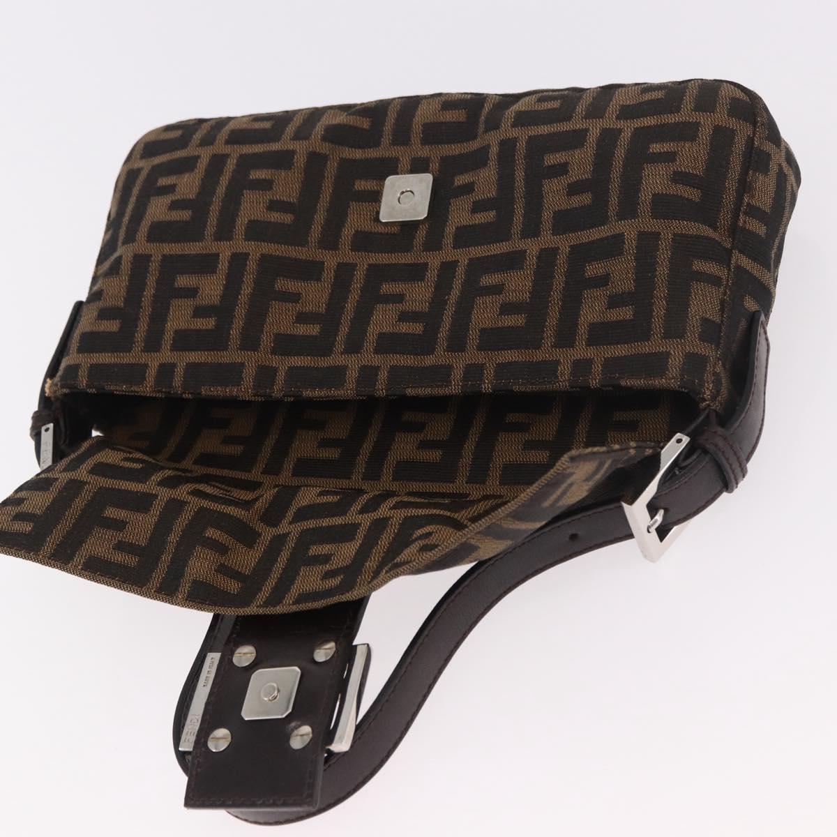 FENDI Zucca Canvas Mamma Baguette Shoulder Bag Black Brown Auth 189067V