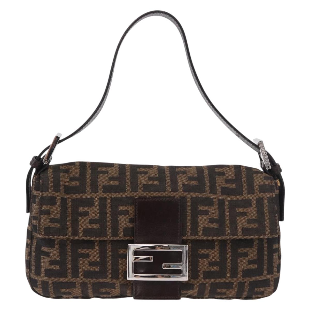 FENDI Zucca Canvas Mamma Baguette Shoulder Bag Black Brown Auth 189067V