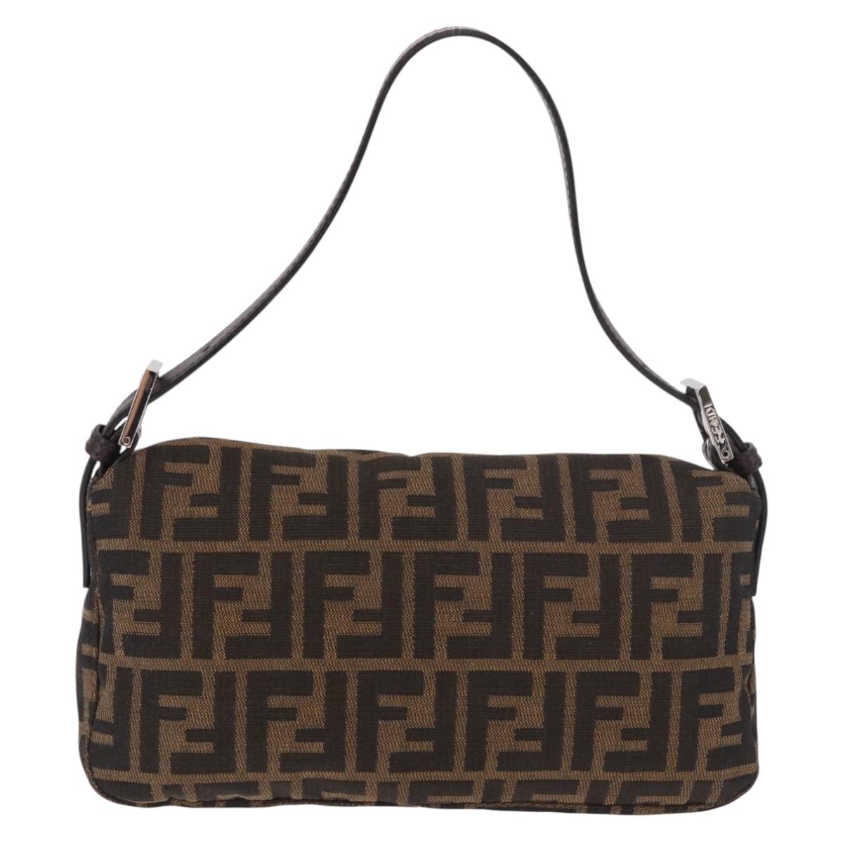 FENDI Zucca Canvas Mamma Baguette Shoulder Bag Black Brown Auth 189067V