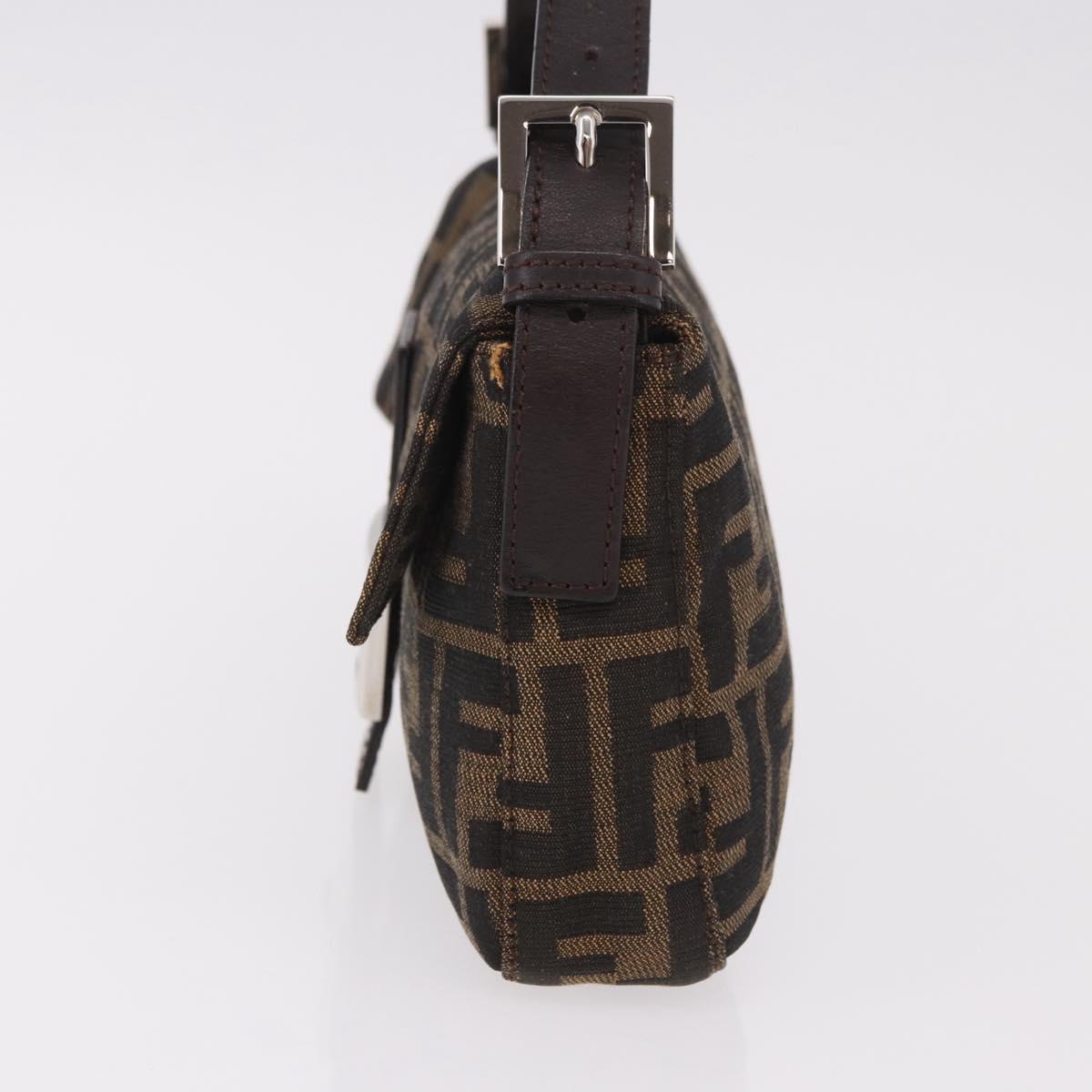 FENDI Zucca Canvas Mamma Baguette Shoulder Bag Black Brown Auth 189067V