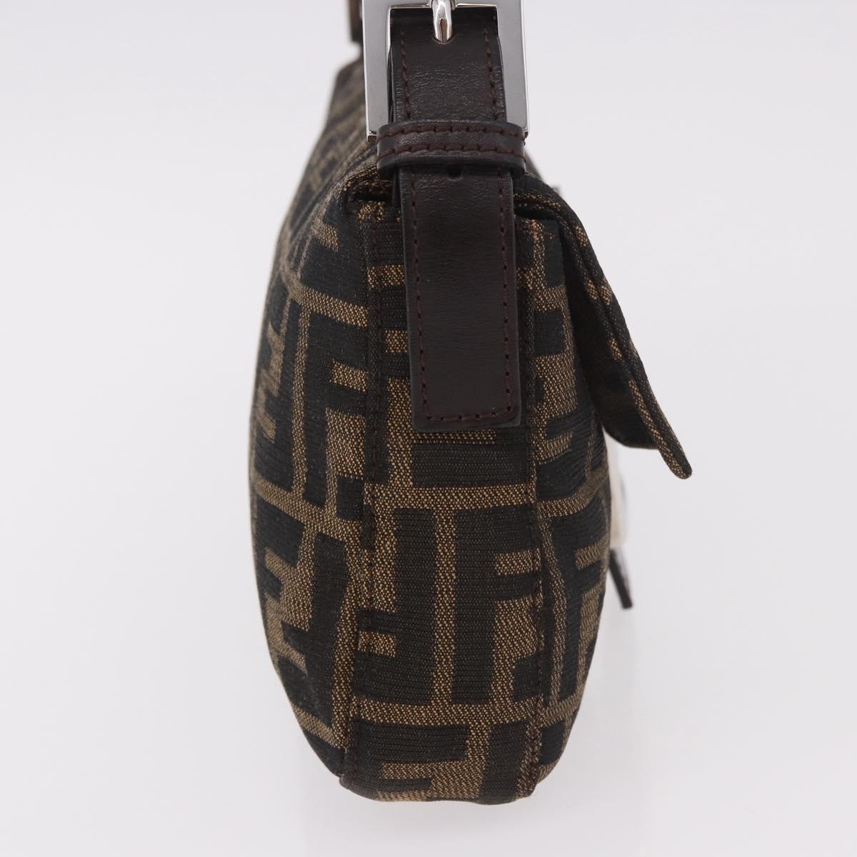 FENDI Zucca Canvas Mamma Baguette Shoulder Bag Black Brown Auth 189067V