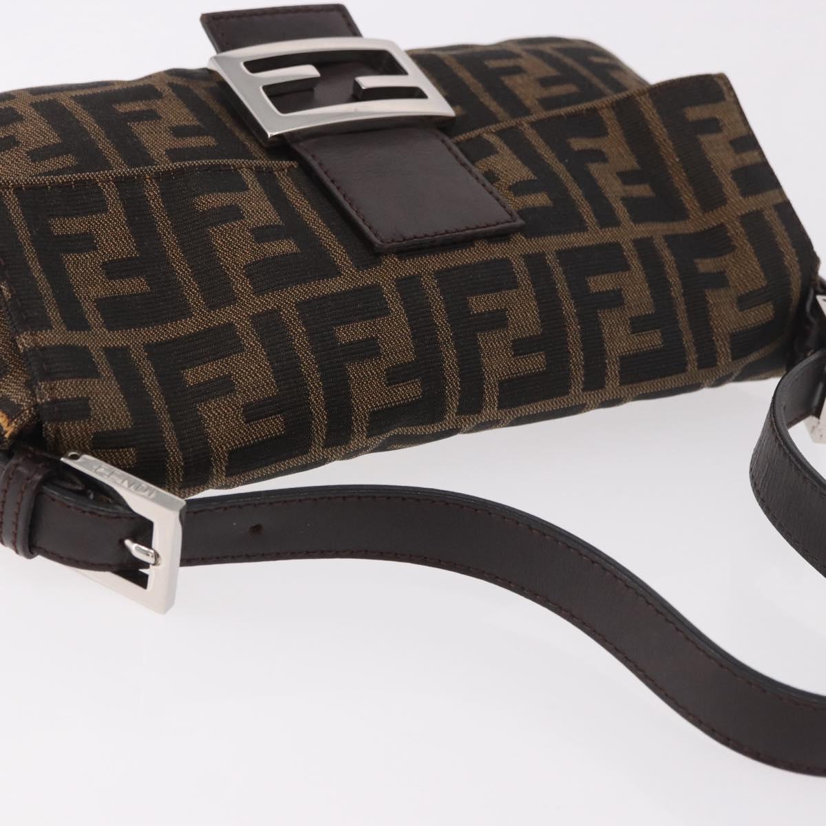 FENDI Zucca Canvas Mamma Baguette Shoulder Bag Black Brown Auth 189067V