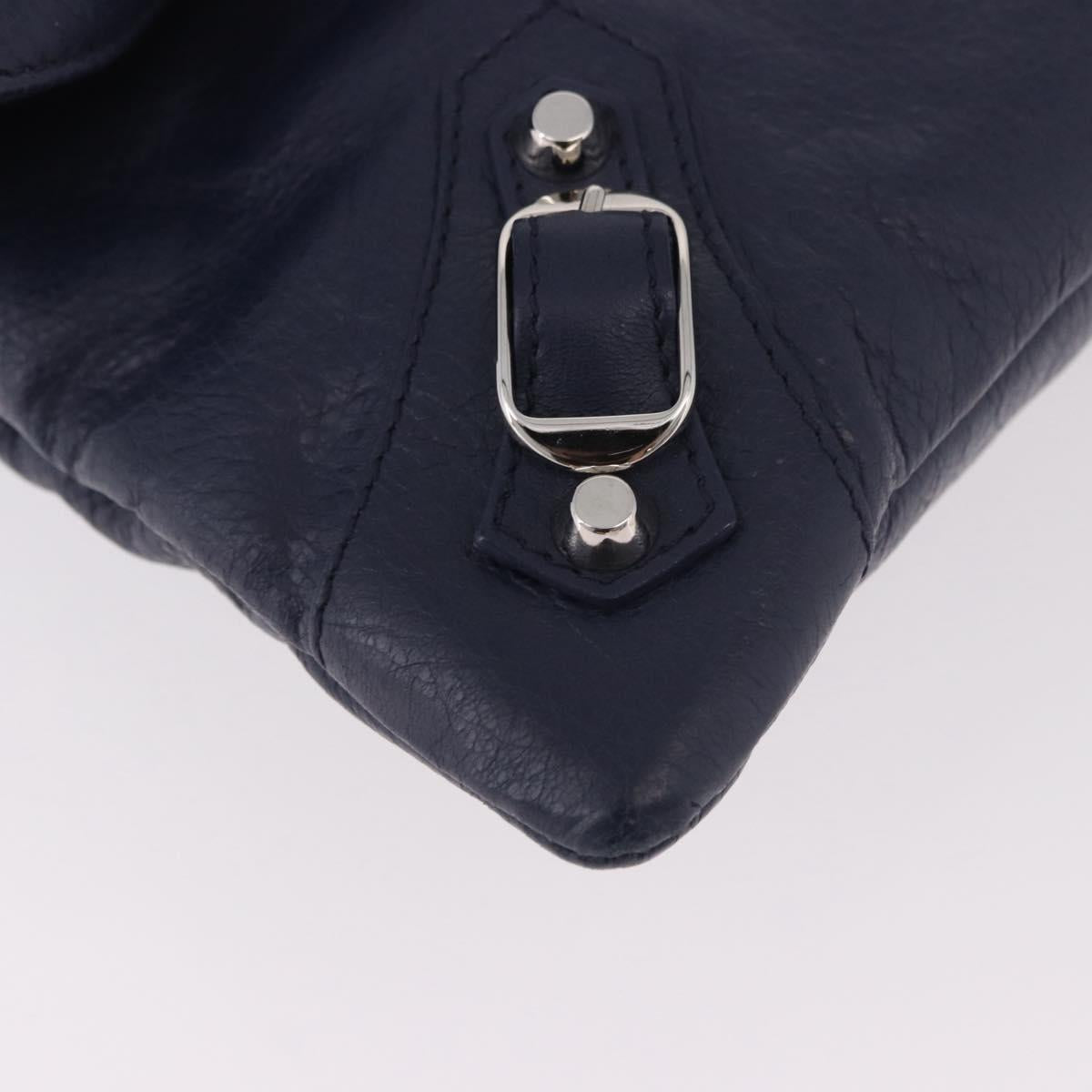 BALENCIAGA Classic Envelope Shoulder Bag Leather Navy Silver 319376 Auth 189069V