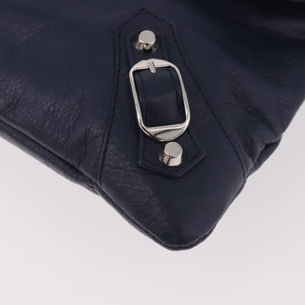 BALENCIAGA Classic Envelope Shoulder Bag Leather Navy Silver 319376 Auth 189069V