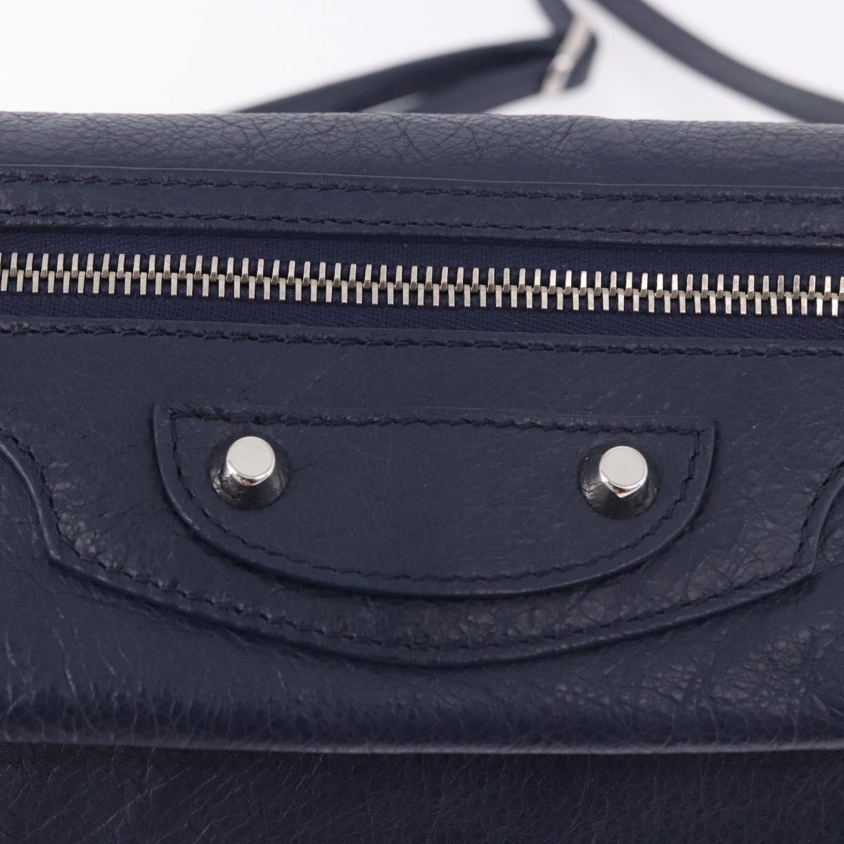 BALENCIAGA Classic Envelope Shoulder Bag Leather Navy Silver 319376 Auth 189069V
