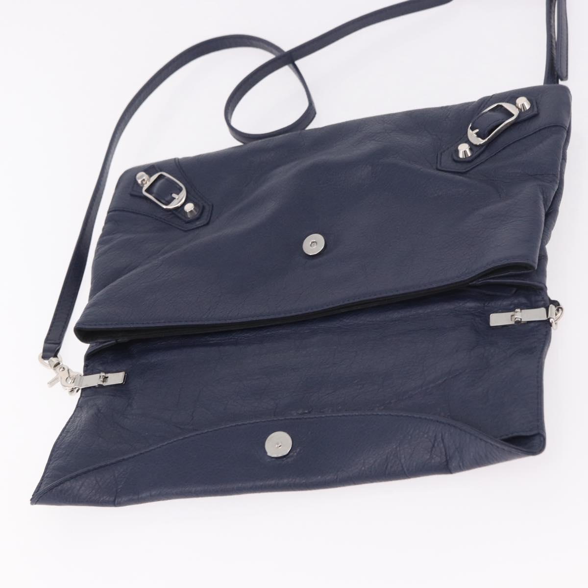 BALENCIAGA Classic Envelope Shoulder Bag Leather Navy Silver 319376 Auth 189069V