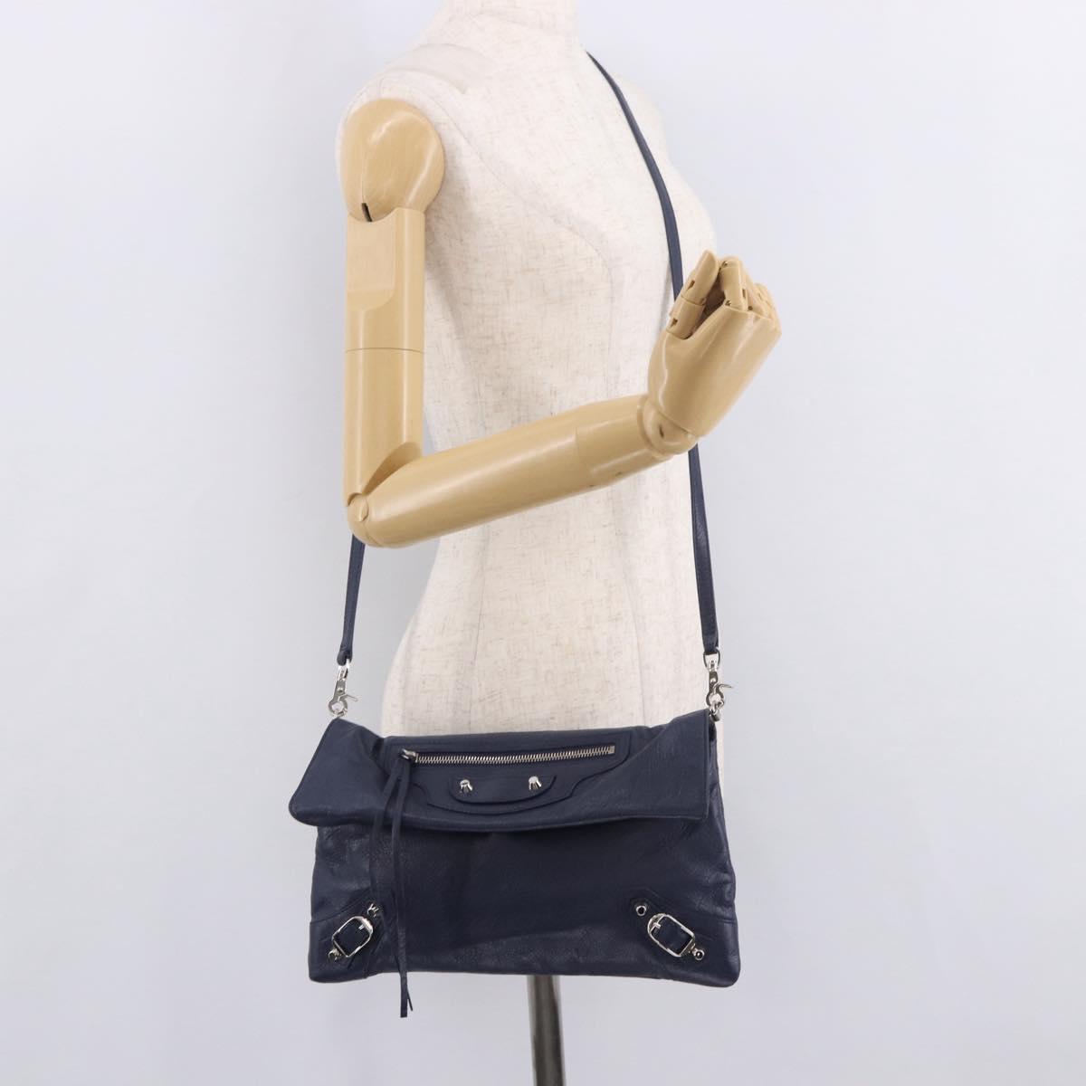 BALENCIAGA Classic Envelope Shoulder Bag Leather Navy Silver 319376 Auth 189069V
