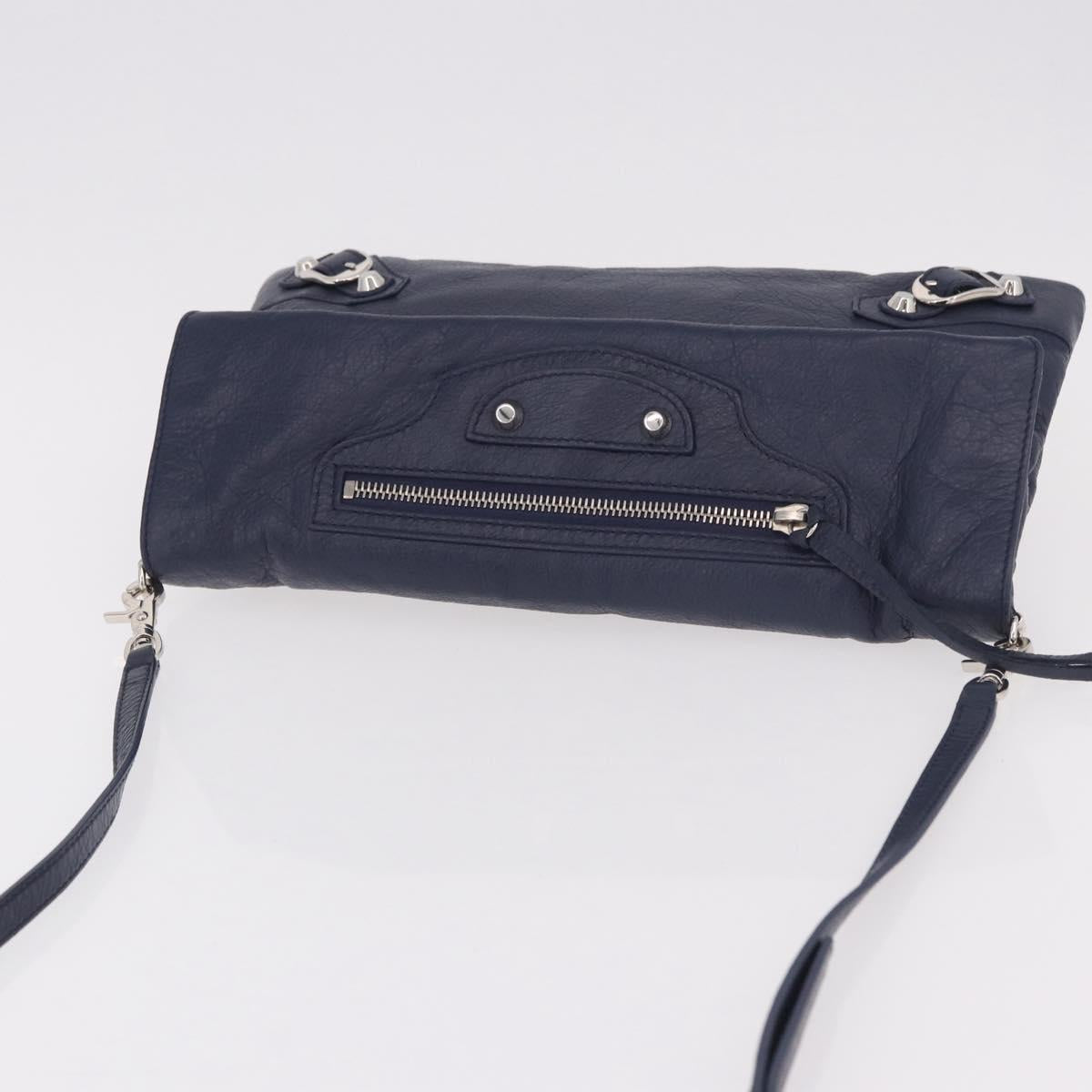 BALENCIAGA Classic Envelope Shoulder Bag Leather Navy Silver 319376 Auth 189069V